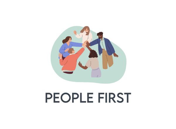 people joining hands for people first value