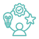 icon with a person, a lightbulb, a certification and a star to symbolise experience and knowledge